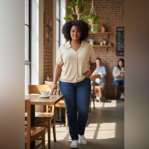 Jennifer Moore Women’s 2X Button Up Sweater Top Short Sleeves